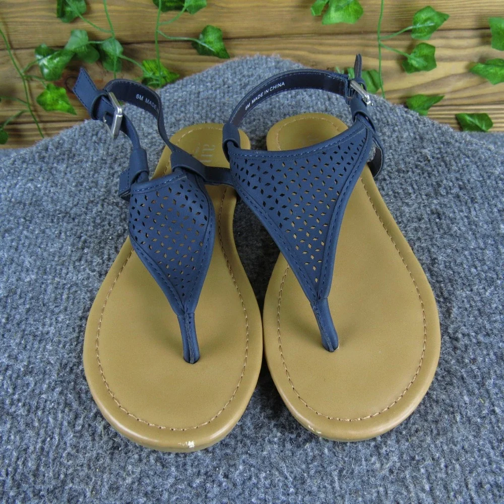 A.N.A Sabrina Women 6 Blue Synthetic Thong‎ Sandals Casual Comfortable